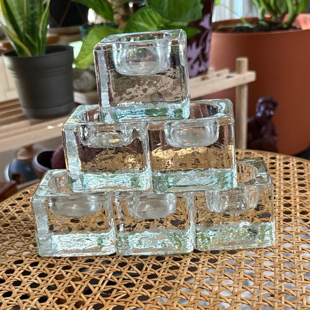 6 Crate&Barrel square block tealight holders.